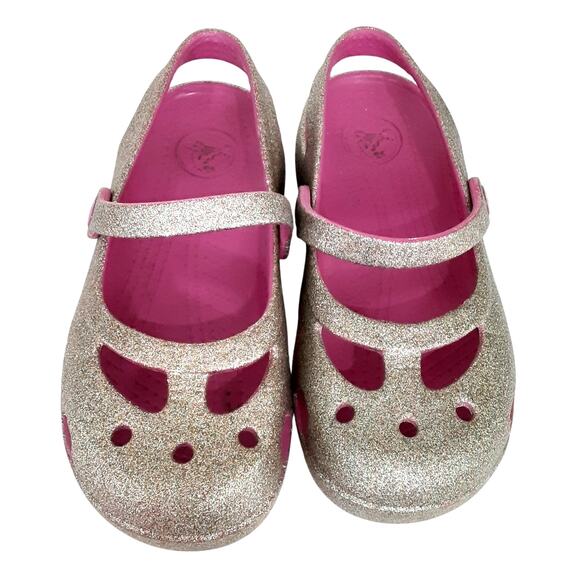 Crocs Shayna Mary Jane Slip On Shoes Girls 12 Hi Glitter Gold Pink Ballet Flats - Picture 4 of 8